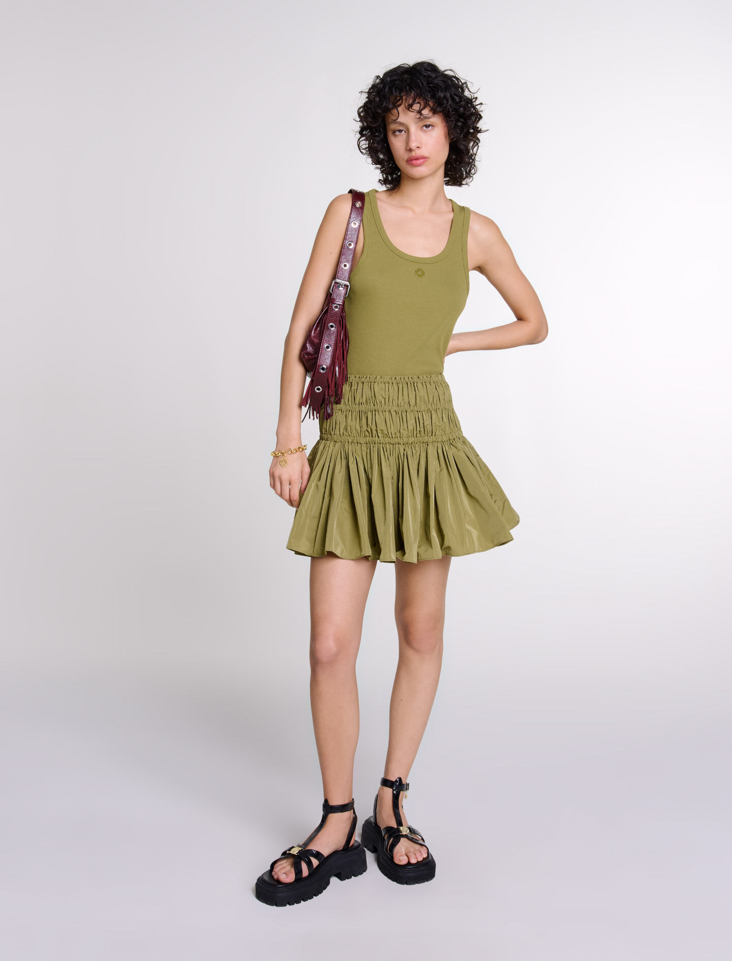Short taffeta mini-skirt Brown For Women | Maje Short taffeta mini-skirt Brown For Women | Maje