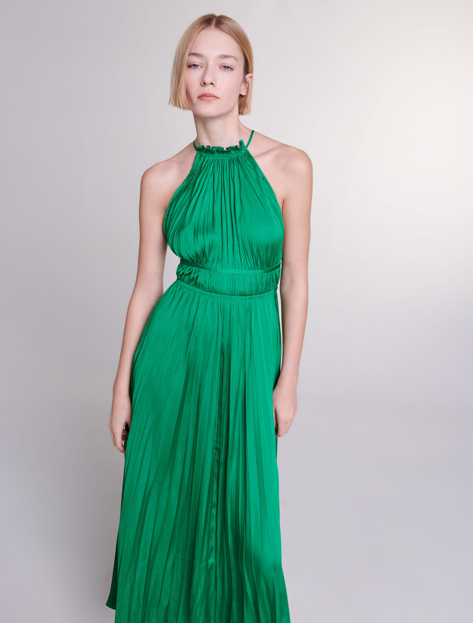 Pleated satin maxi dress
