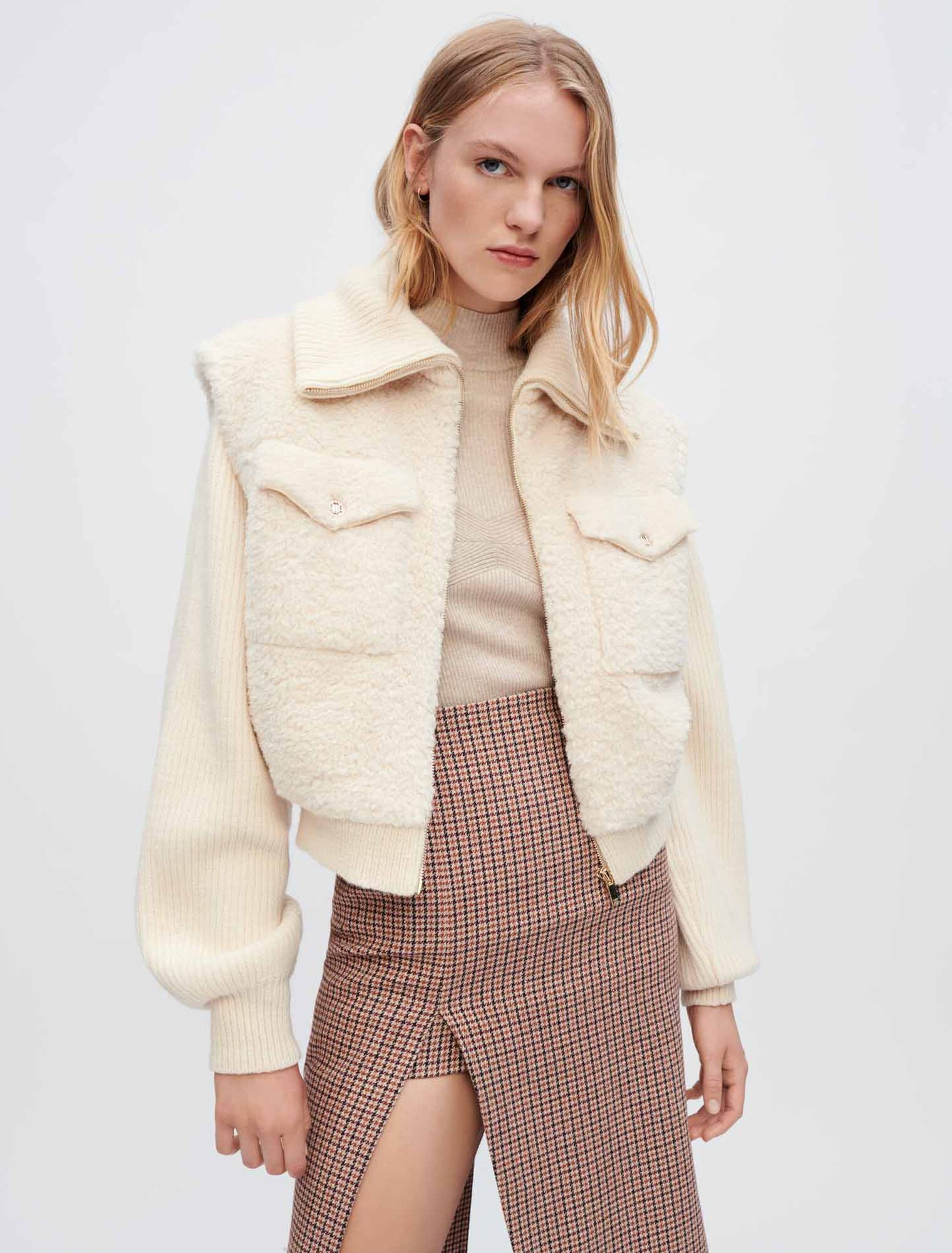Faux fur and knit jacket