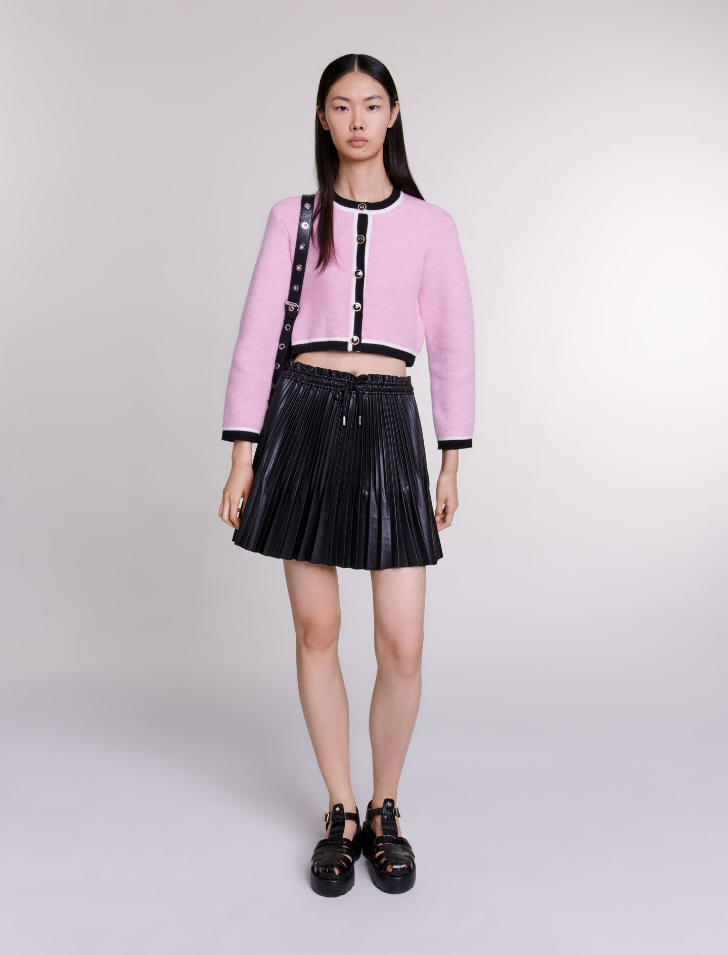 Maje elasticated pleated plaid skirt shop
