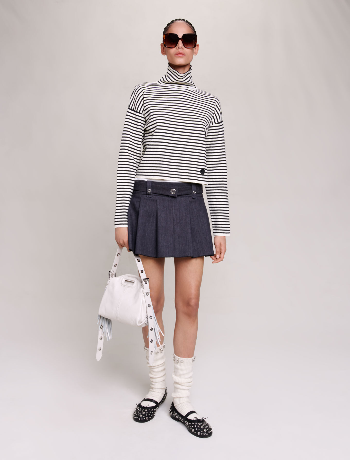 Black denim-effect mini skirt