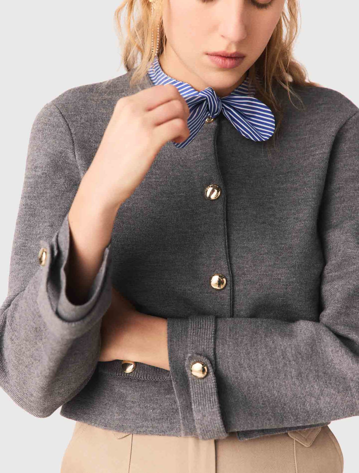 Removable striped collar cardigan