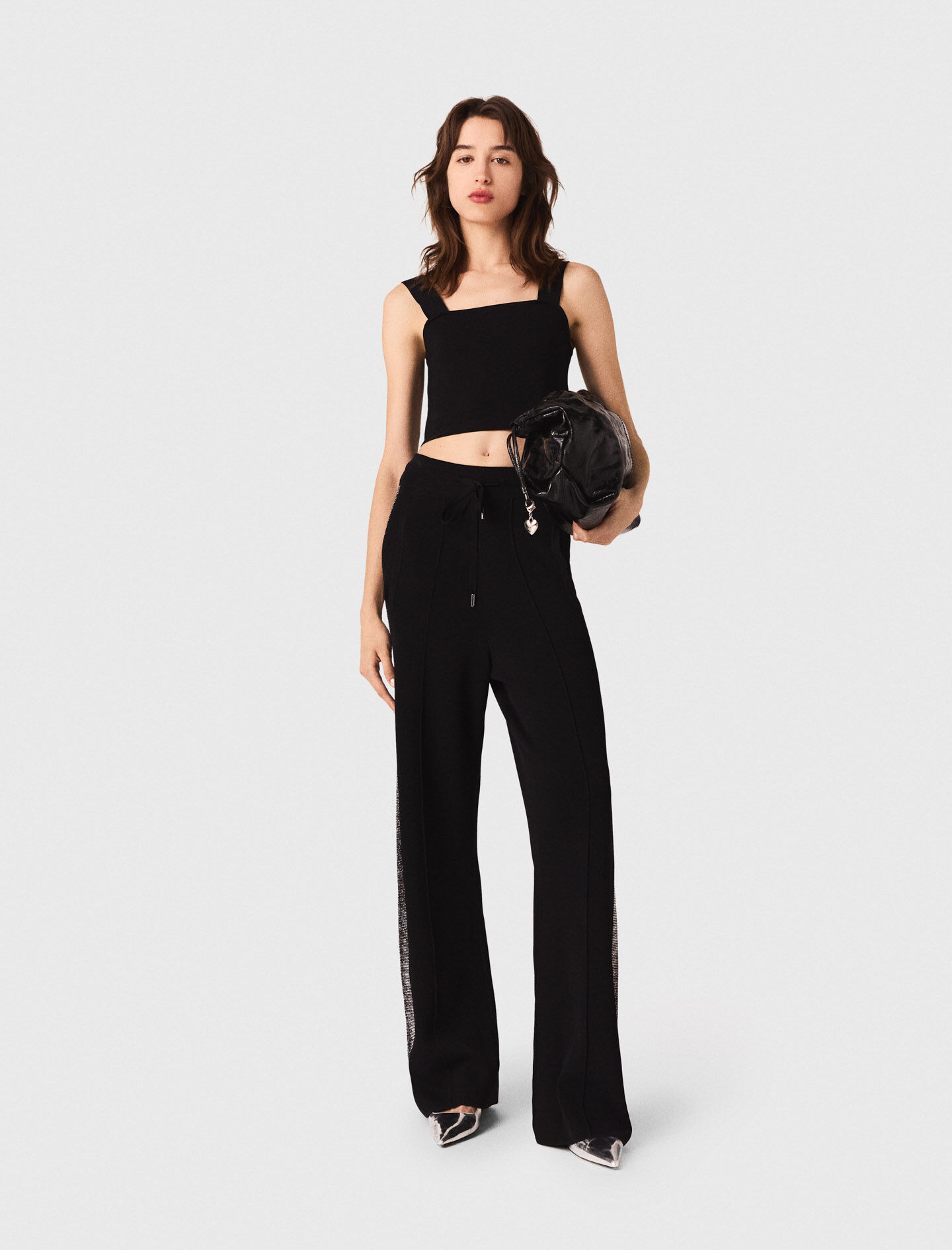 Knitted crop top with straps Black / Gray For Women | Maje