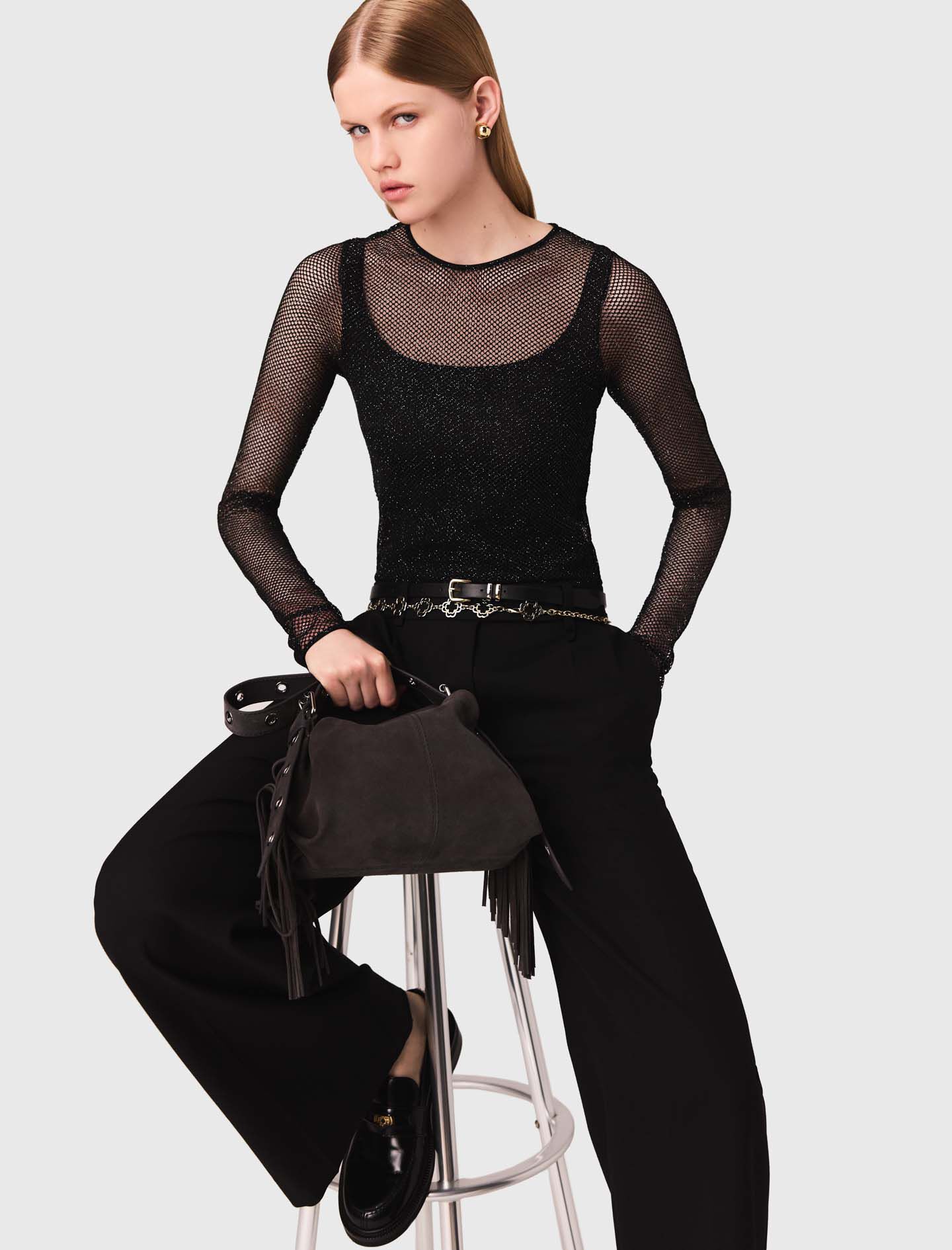 Jersey diamanté top Black / Gray For Women | Maje