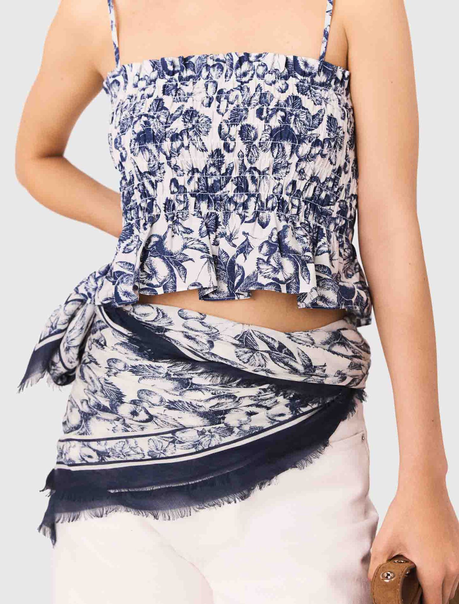 Patterned smocked top