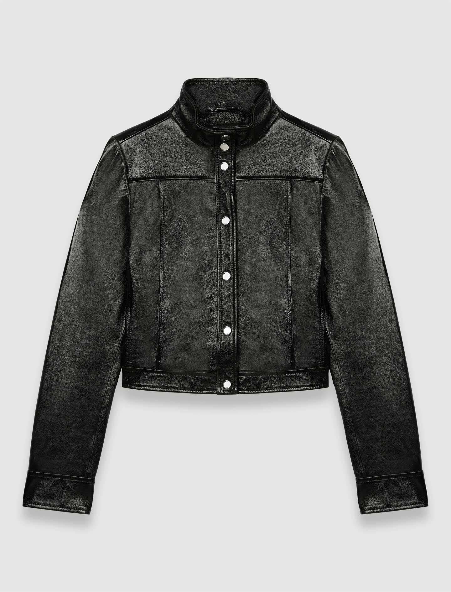 maje 黒 シングルライダースジャケット 40 Leather biker-style jacket Black / Gray for Women | Maje