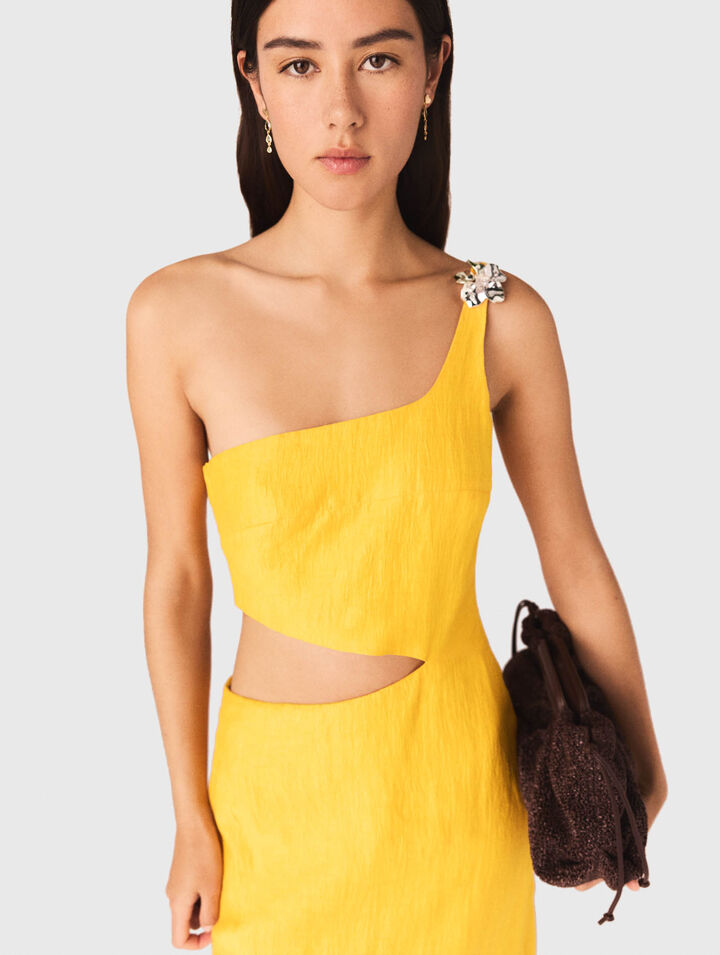 Asymmetrical linen-blend dress