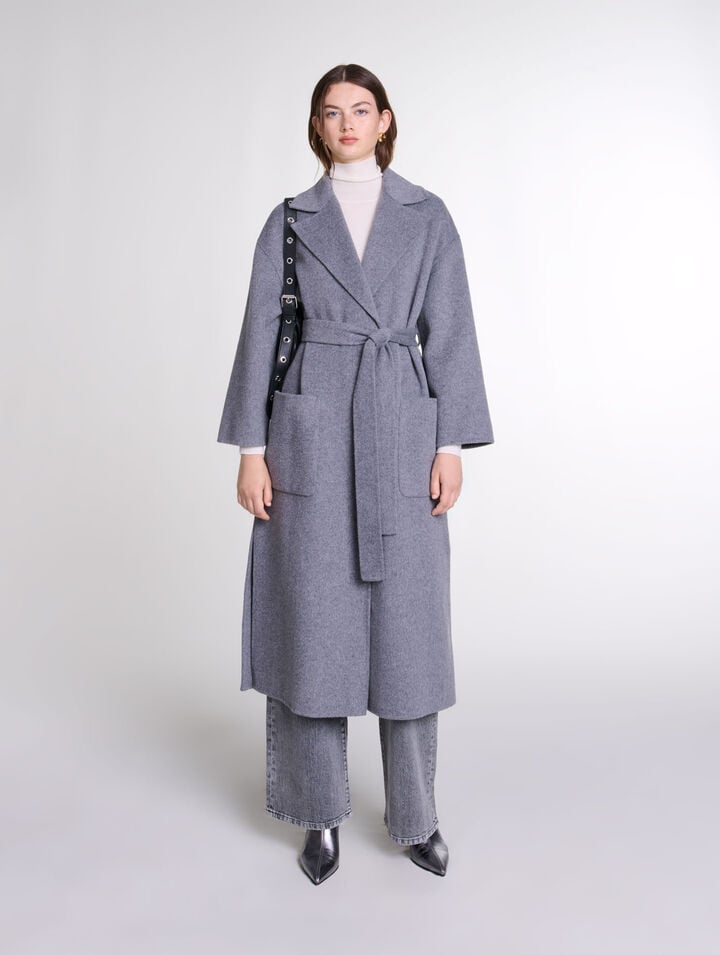 Long double-faced coat with belt