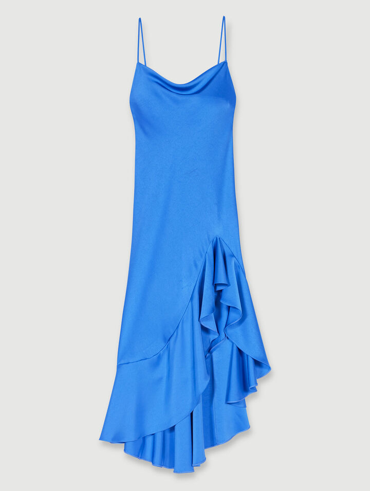 Asymmetric satin-effect maxi dress