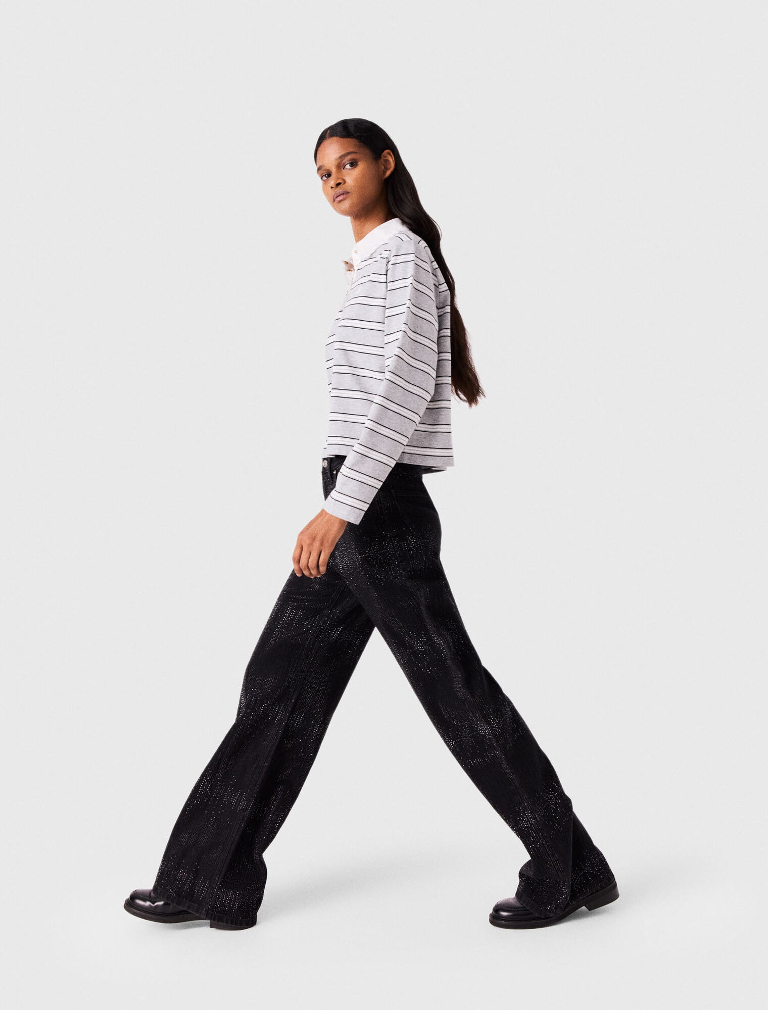 Wide-leg rhinestone jeans