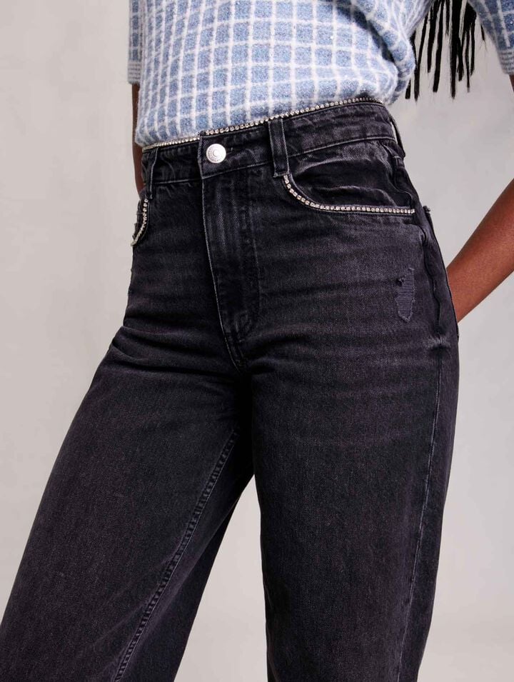 Wide-leg jeans with rhinestones
