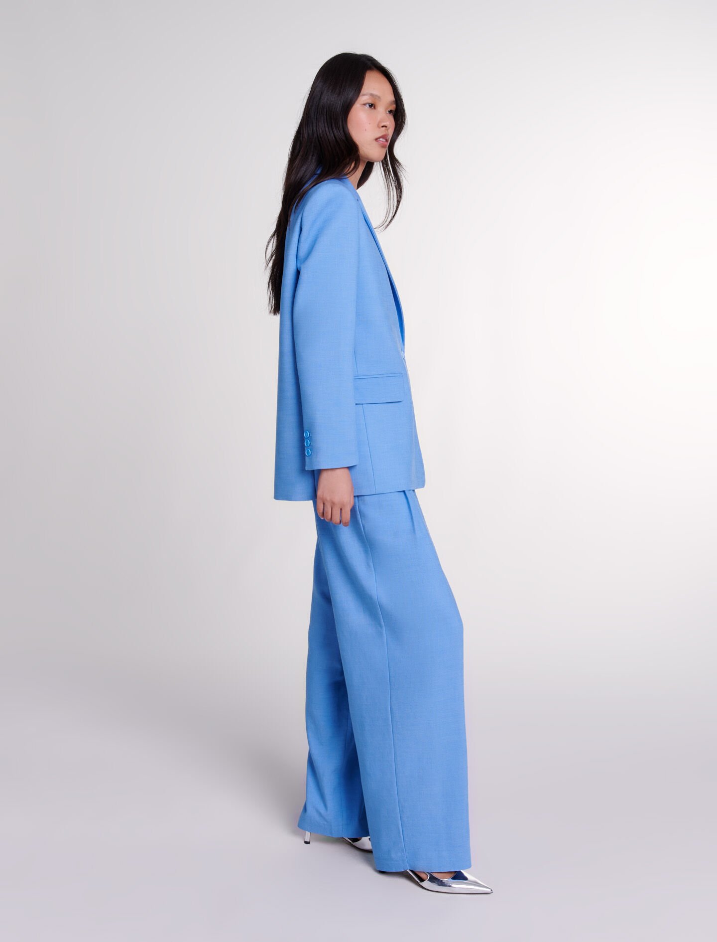 Wide-leg suit trousers with pleats Blue For Women | Maje