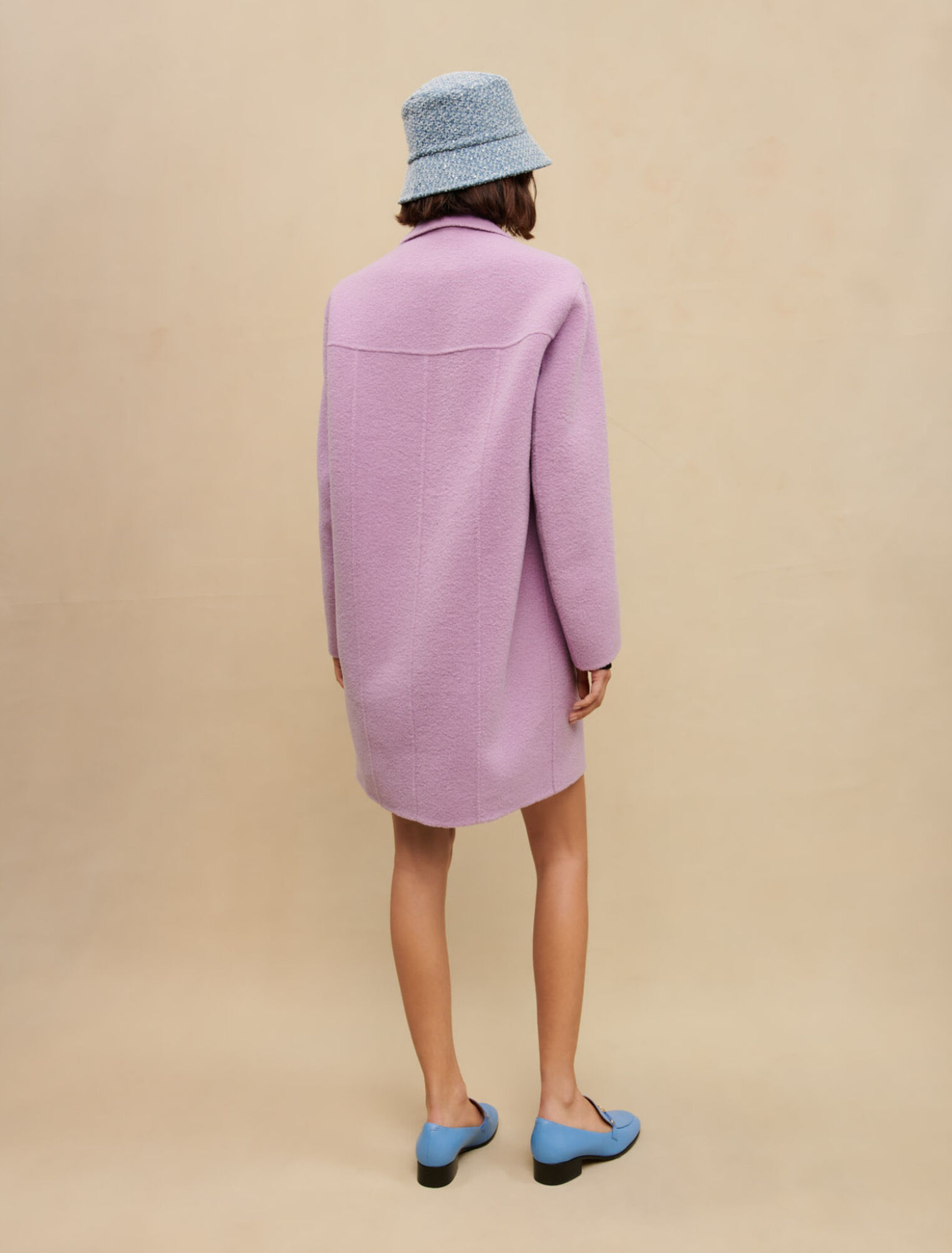 Mauve double-sided bouclé coat