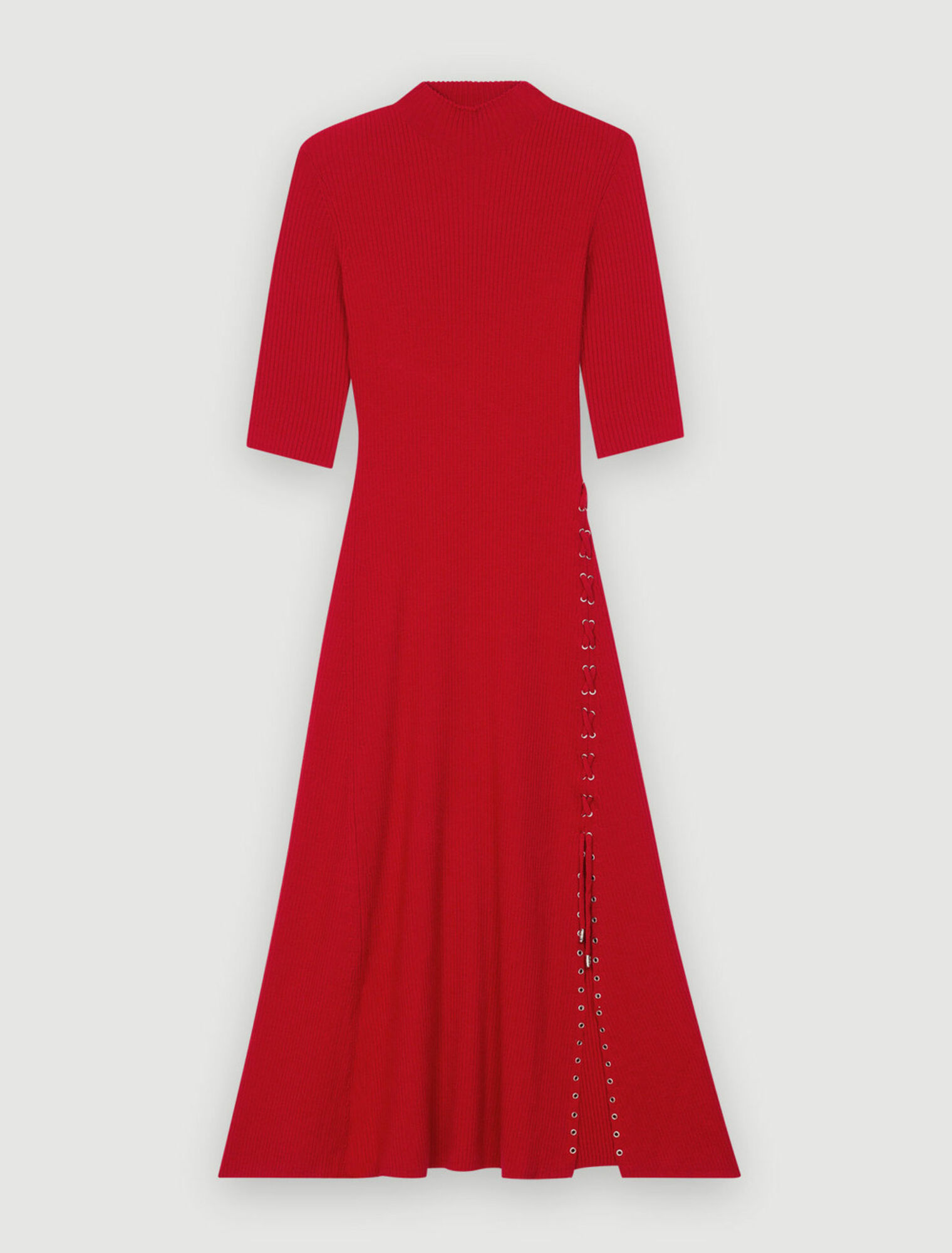 Ribbed knit dress with gold eyelets