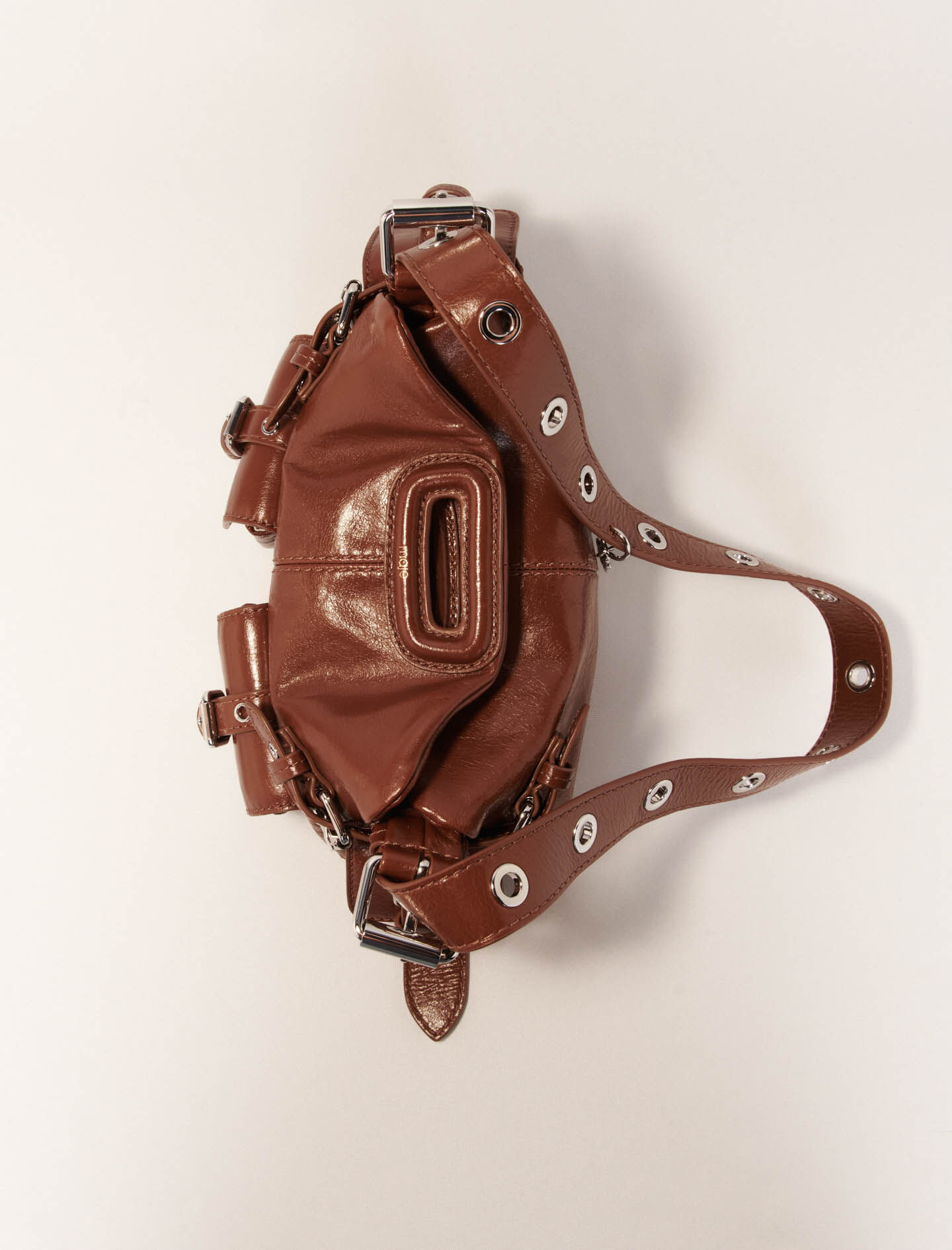 Miss M Mini cargo leather bag Brown For Women | Maje