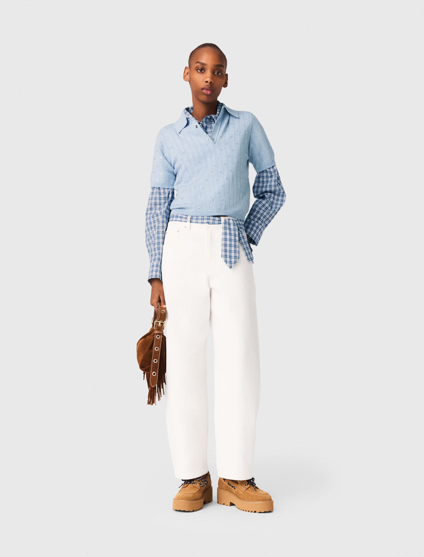 Cropped sweater with rhinestones Blue For Women | Maje