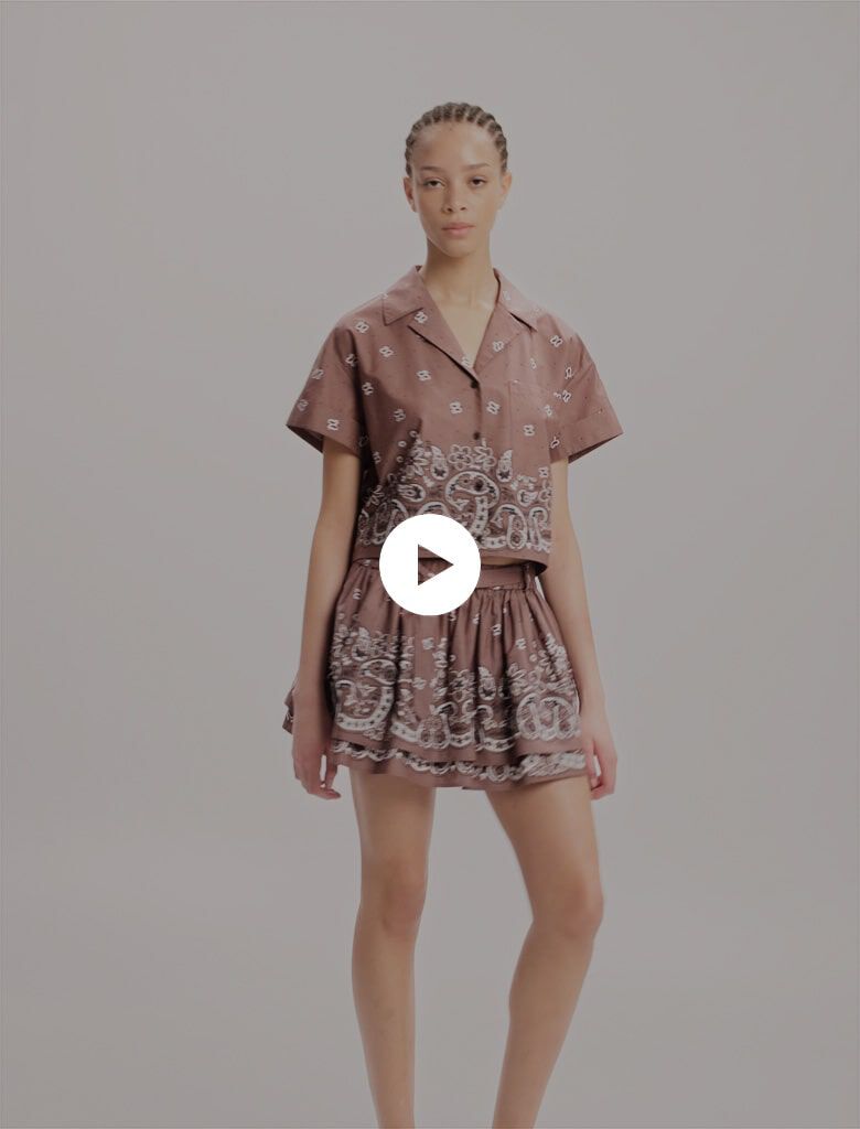 Patterned rhinestone cropped shirt Brown For Women | Maje