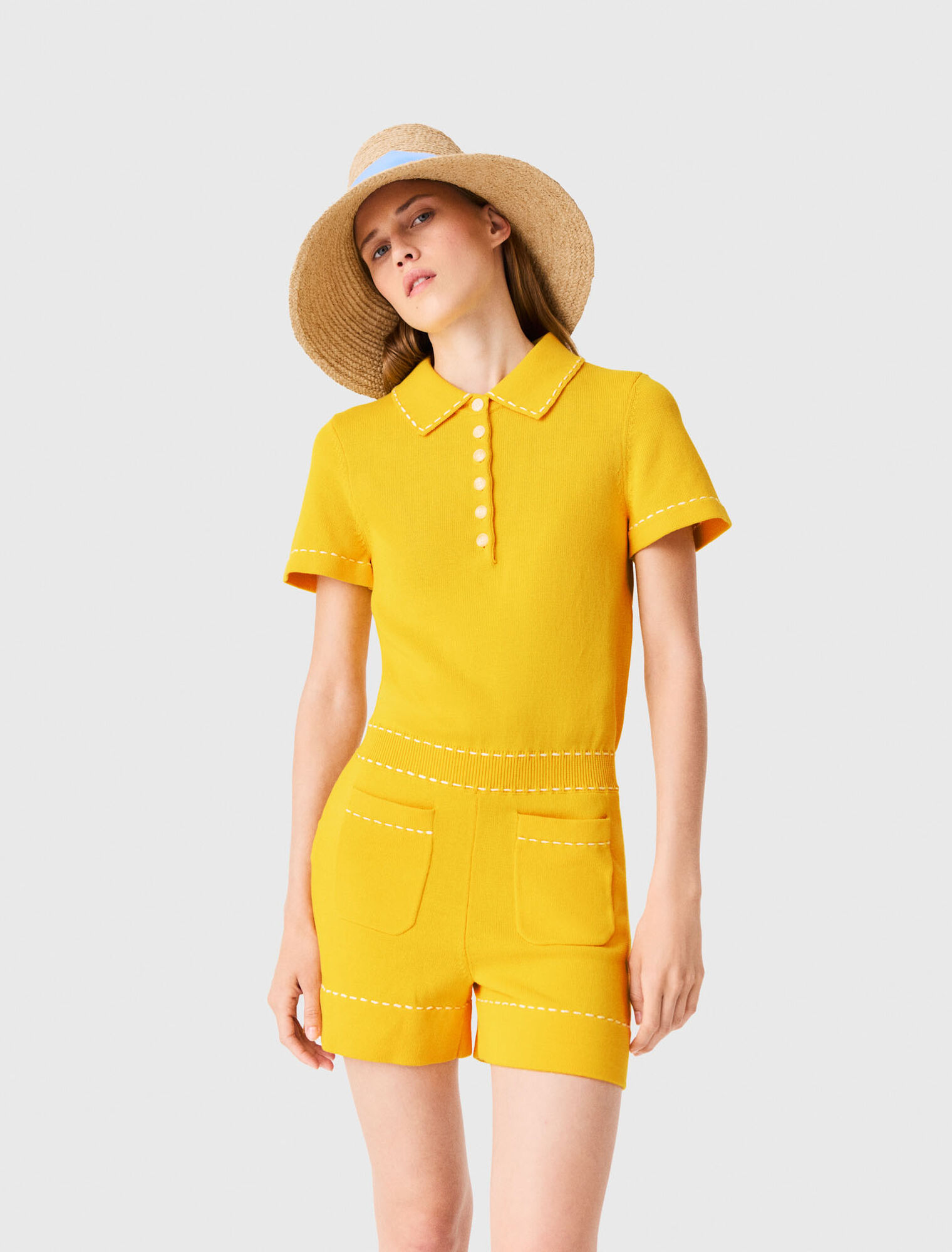 Knit playsuit with polo collar