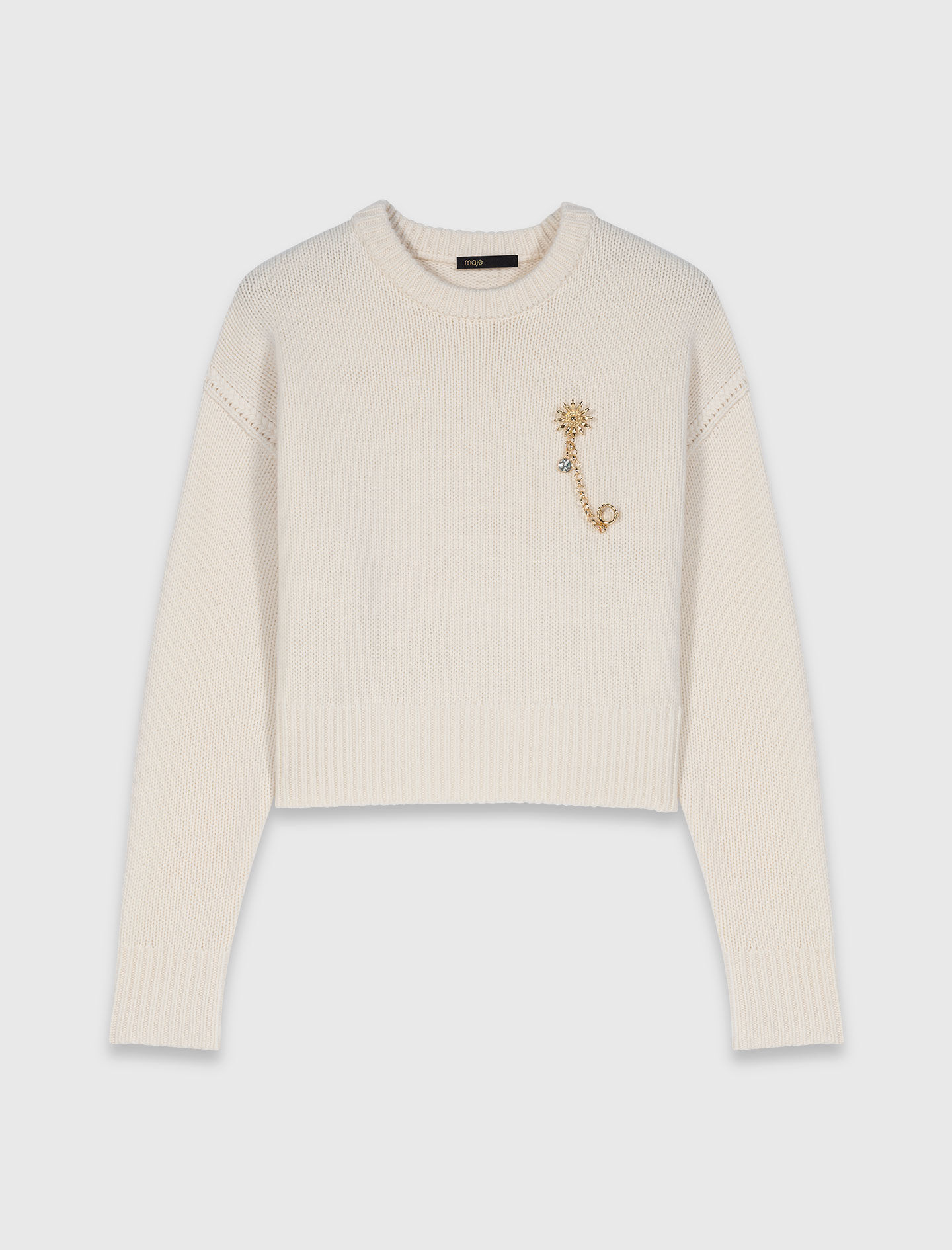 Jumper with floral brooch White For Women | Maje