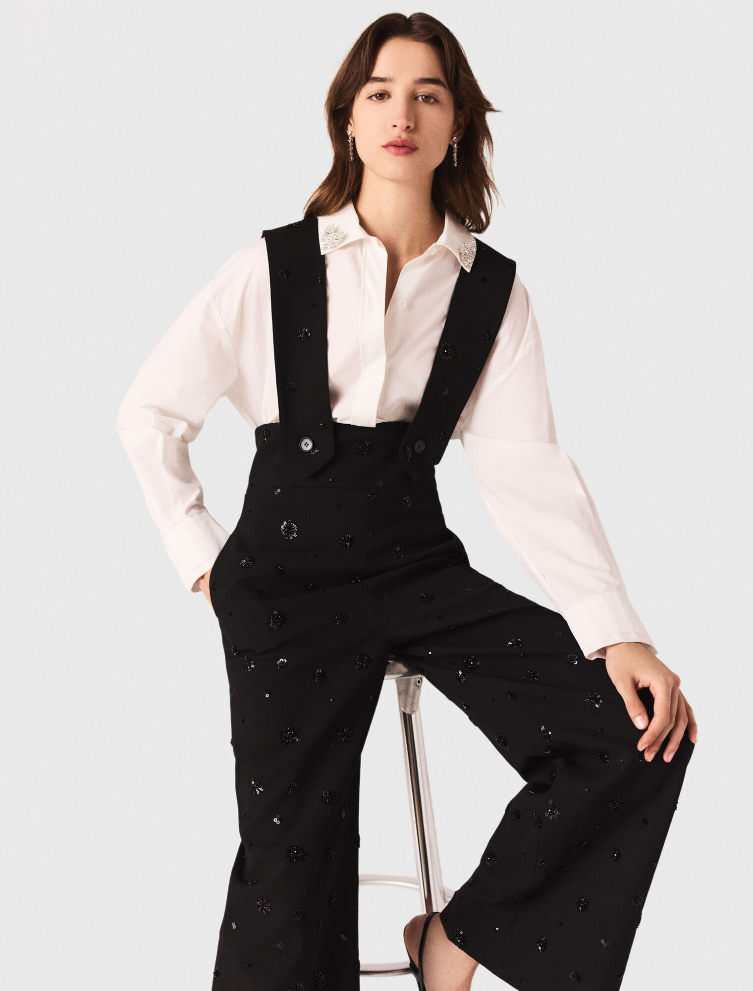 Embroidered trousers with braces