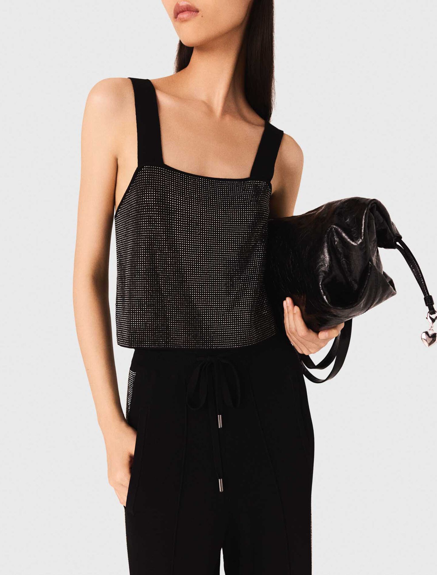 Strappy diamanté knit top