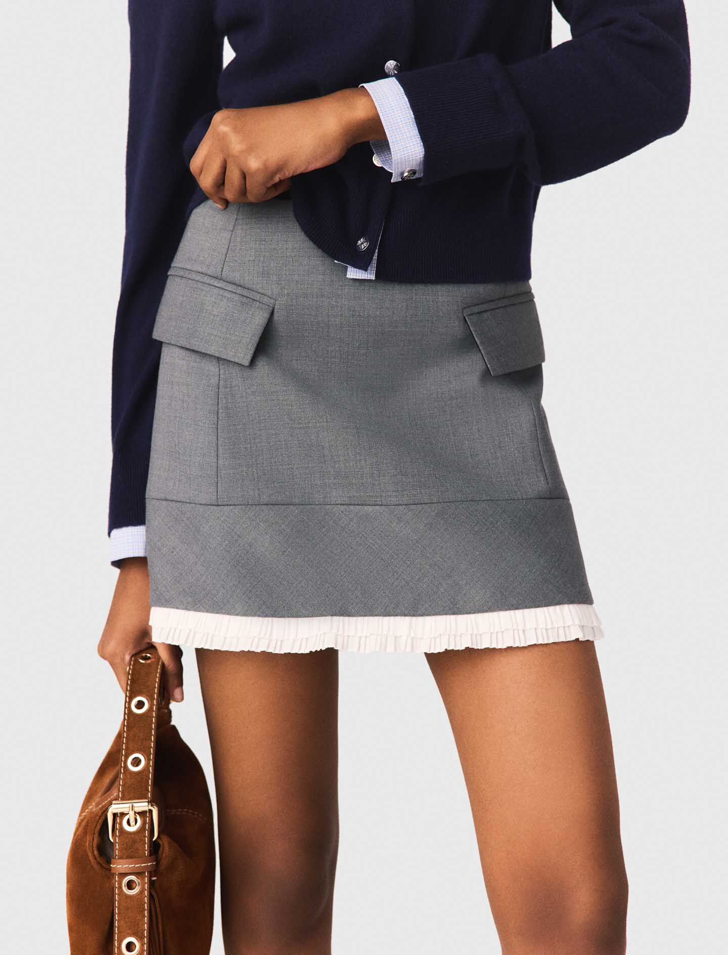 A-line poplin skirt with ruffle Black / Gray For Women | Maje