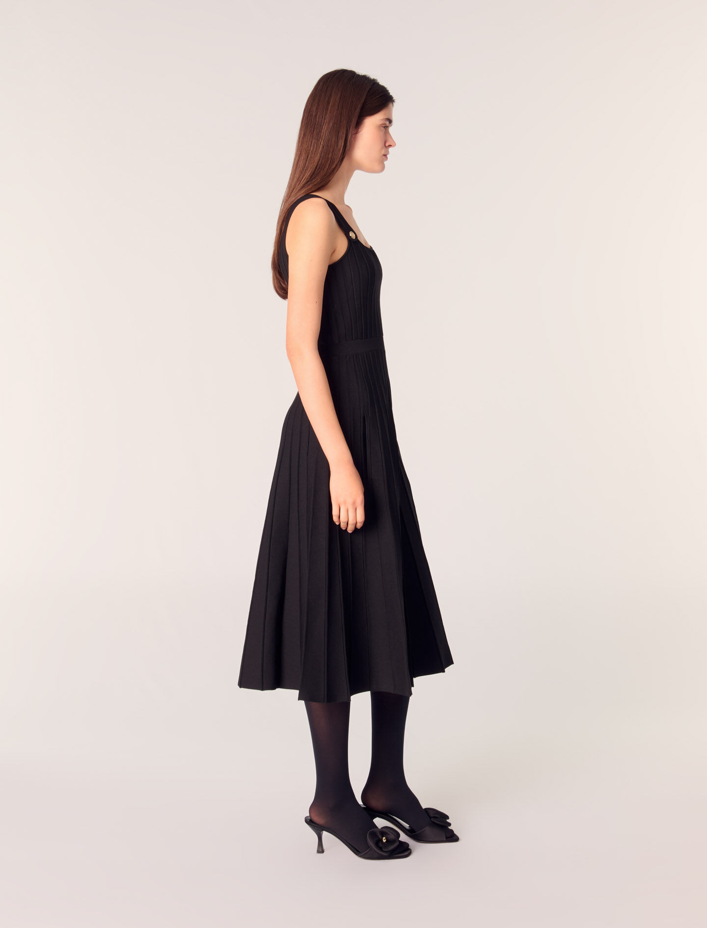 Pleated knit midi dress Black / Gray For Women | Maje
