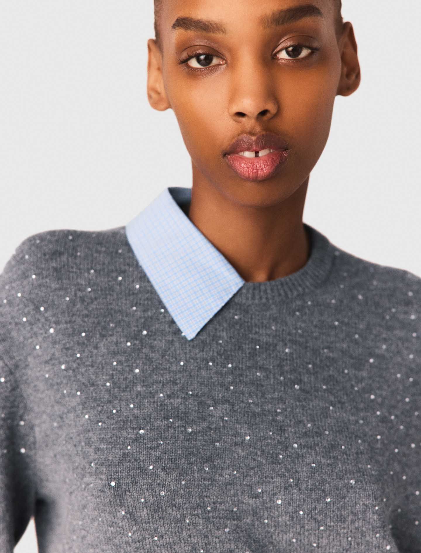 Sweater with removable collar and layer Black / Gray For Women | Maje
