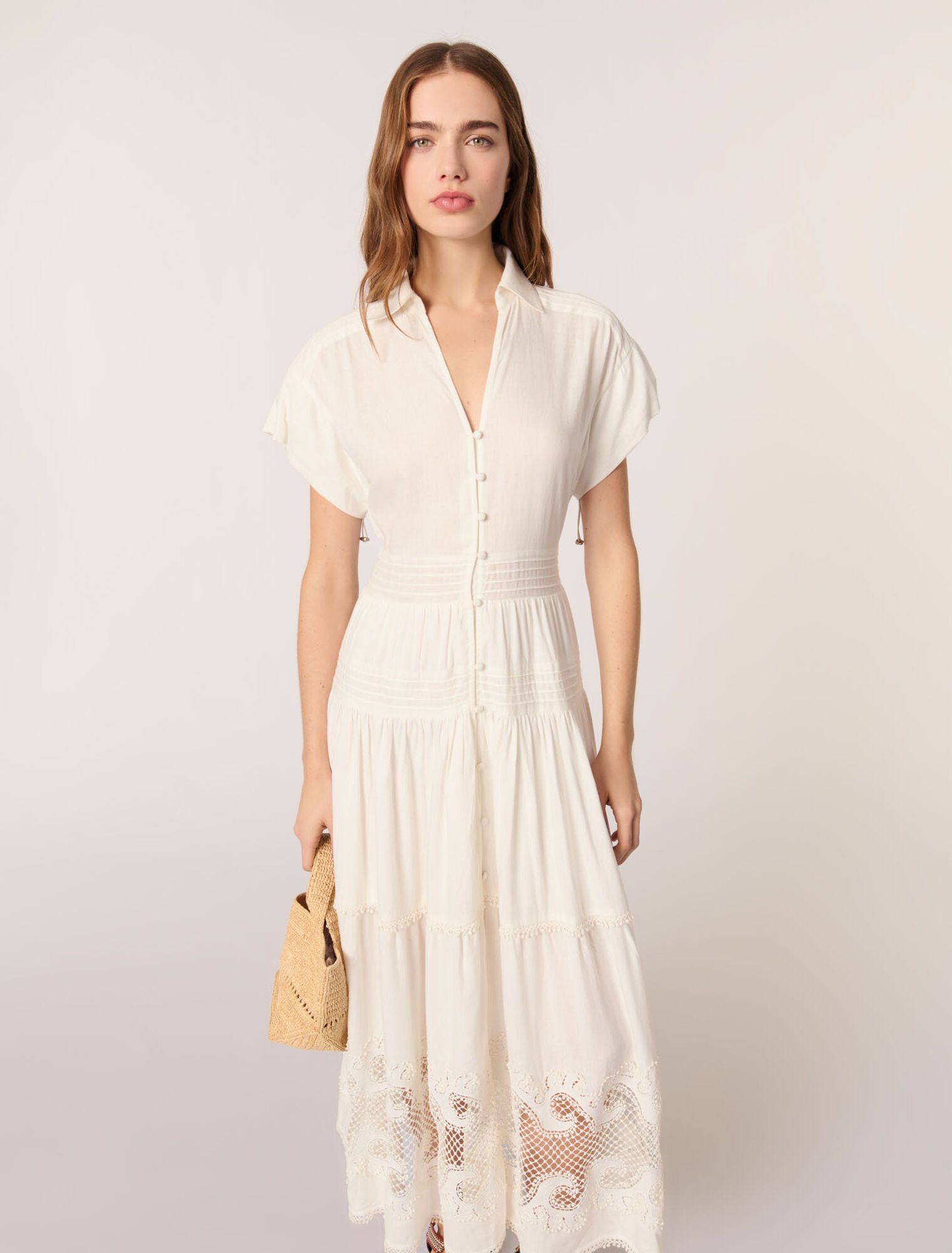 Embroidered ruffled maxi dress