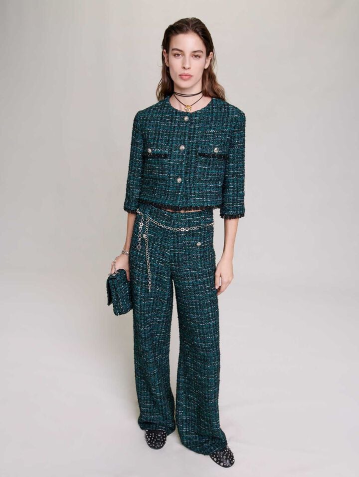 Wide-leg tweed trousers