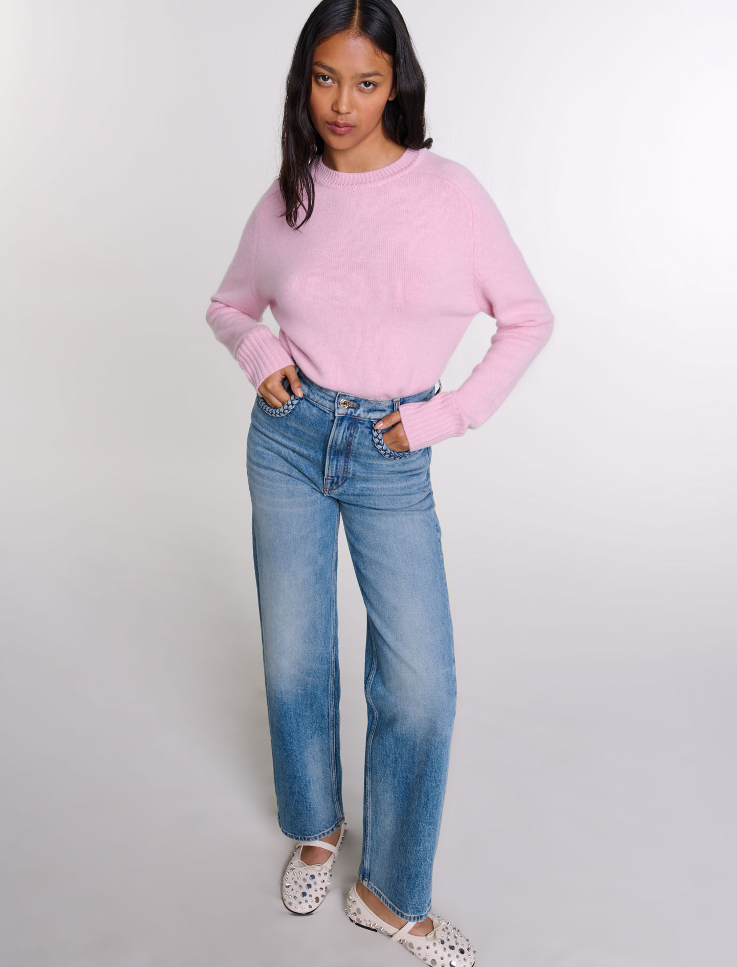 Straight-leg braided detail jeans Blue For Women | Maje Straight-leg braided detail jeans Blue For Women | Maje