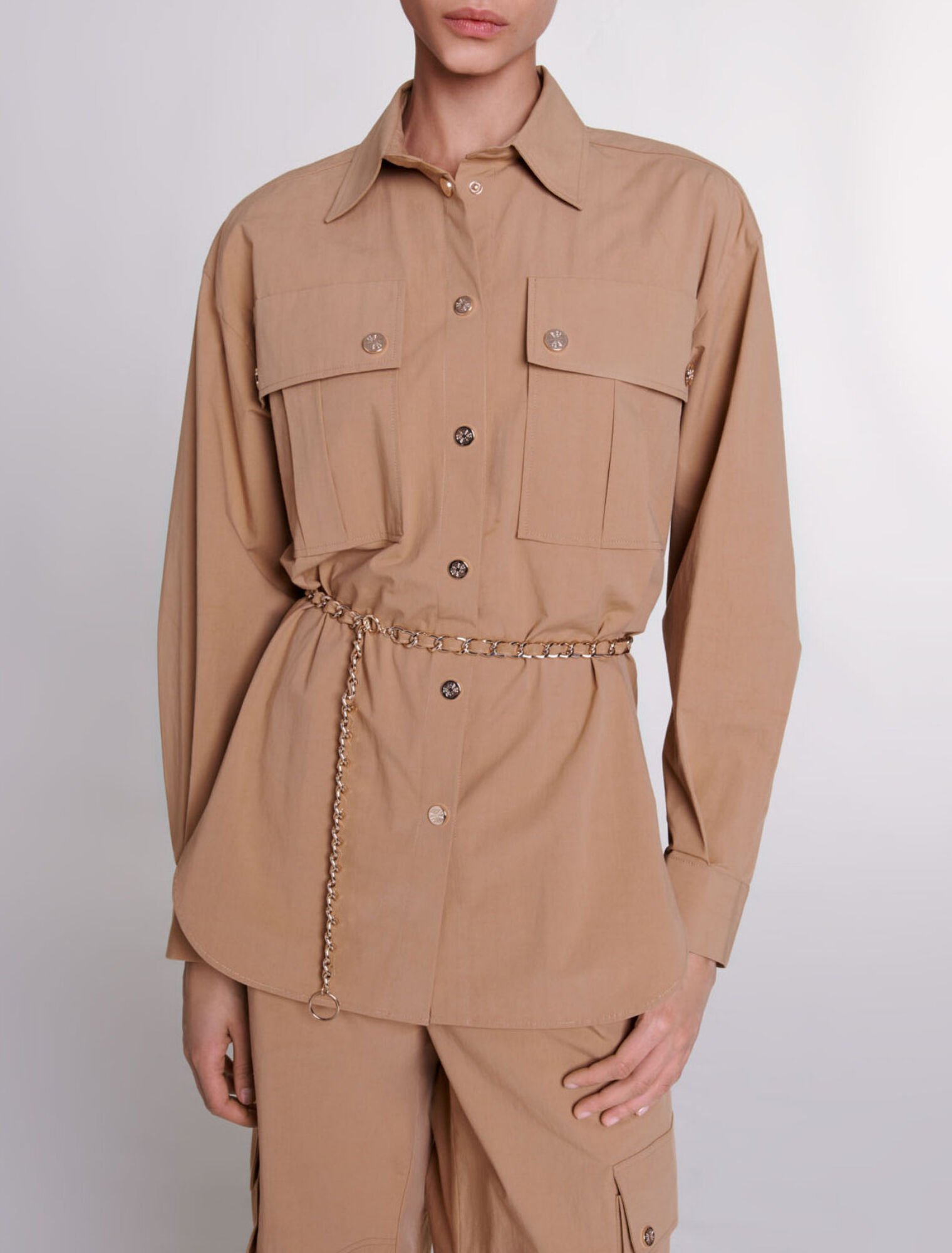 Belted long shirt