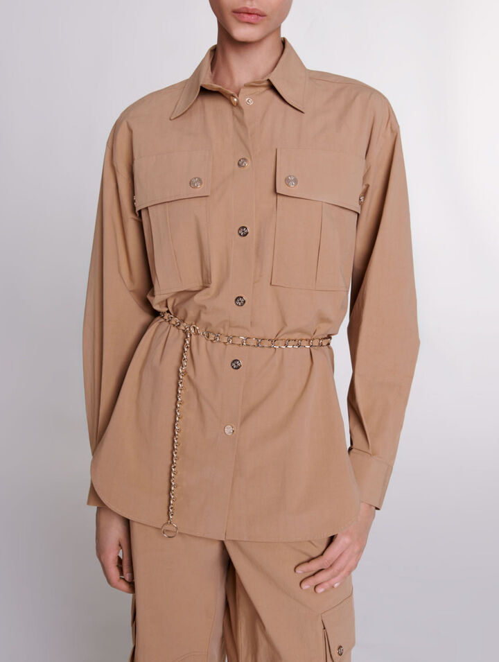 Belted long shirt