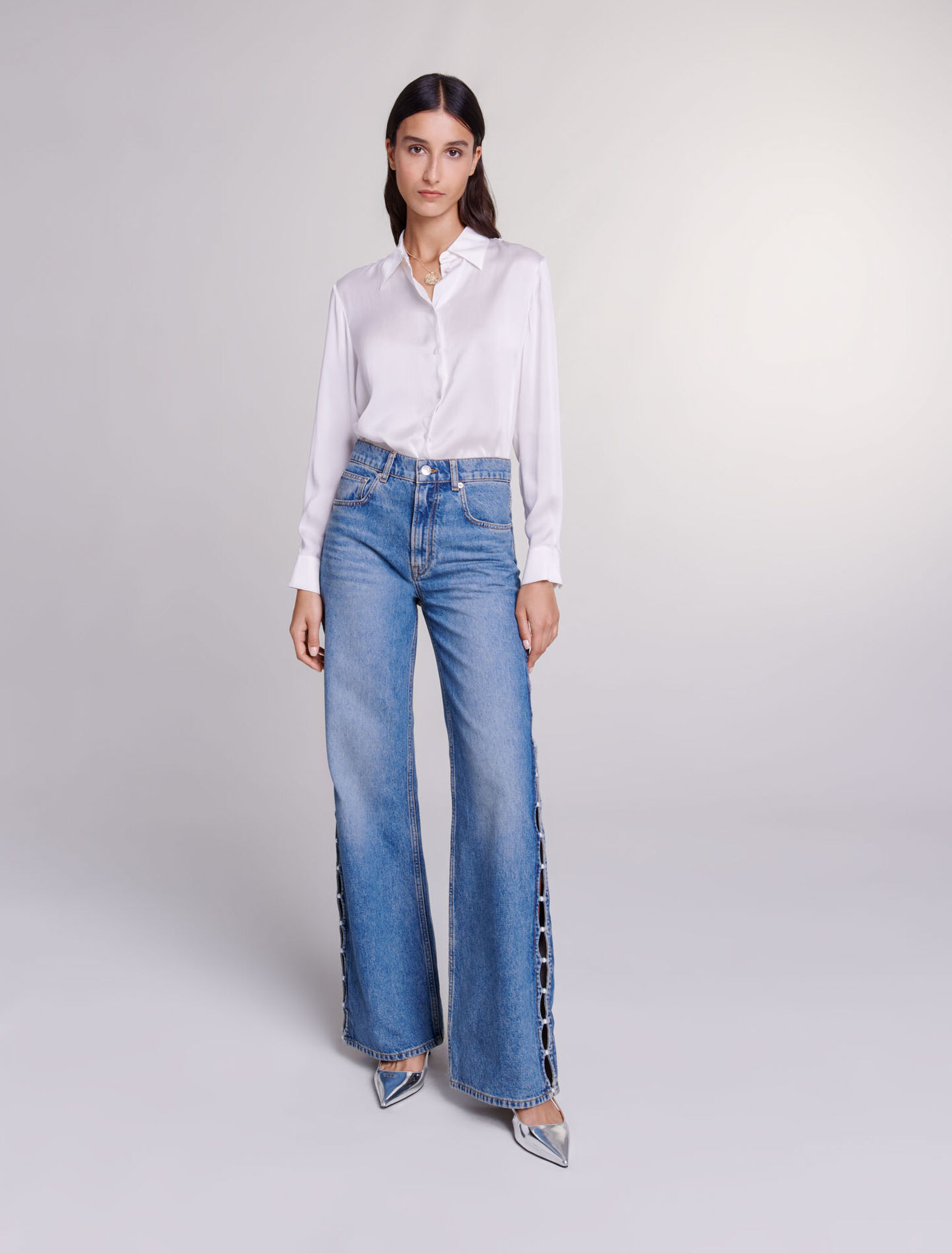 Beaded cutaway jeans