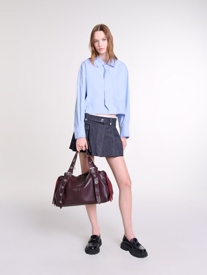 Black denim-effect mini skirt