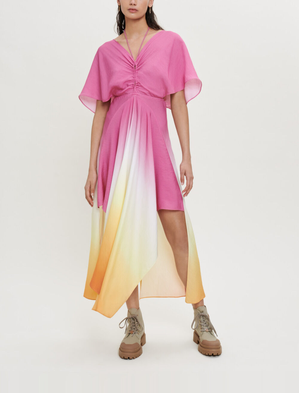 Tie and Dye scarf dress Pink For Women | Maje