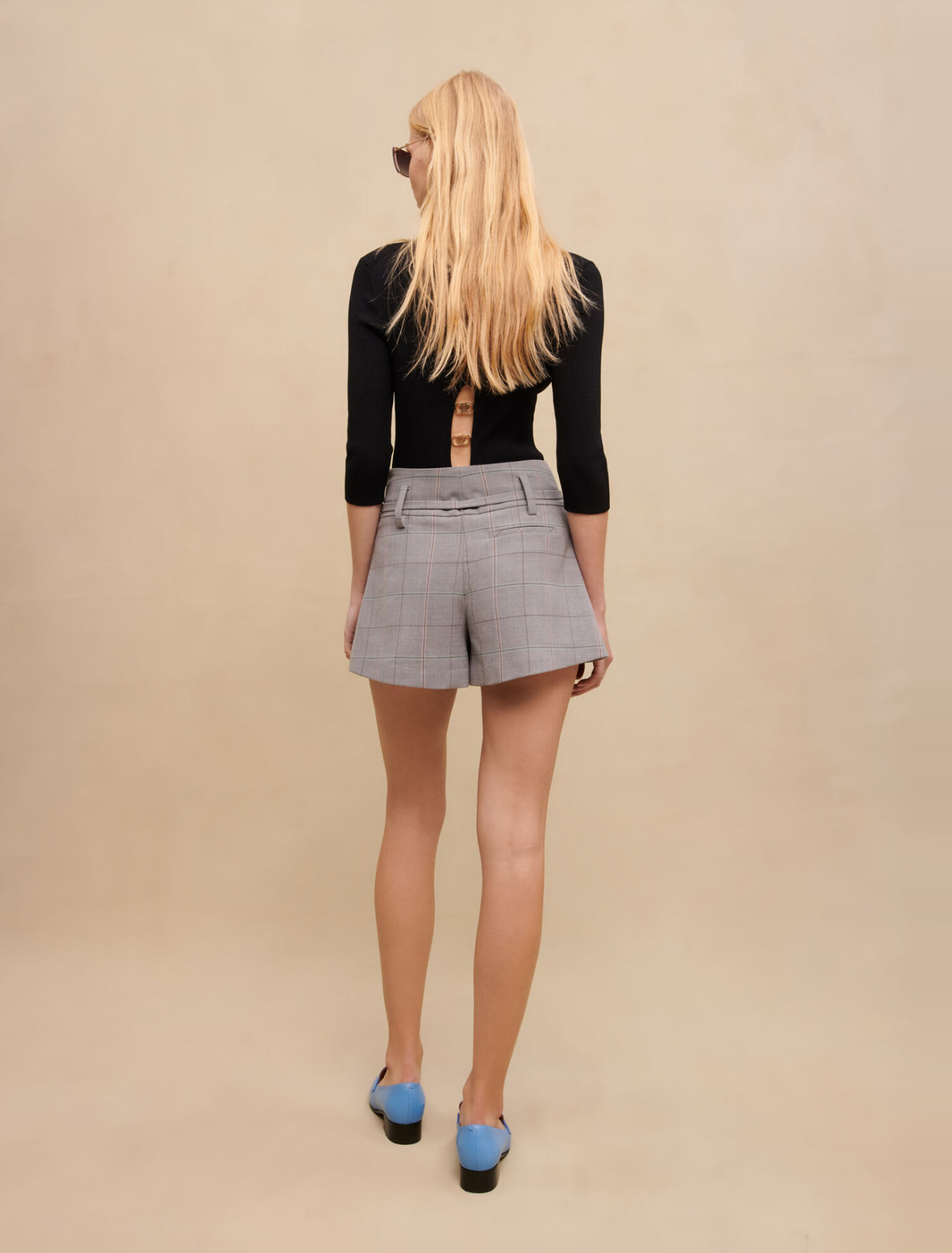 Grey checked mini shorts