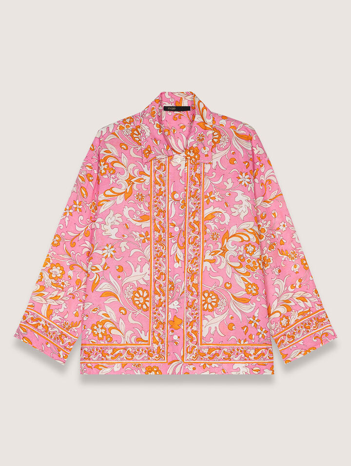 Patterned flowing linen shirt