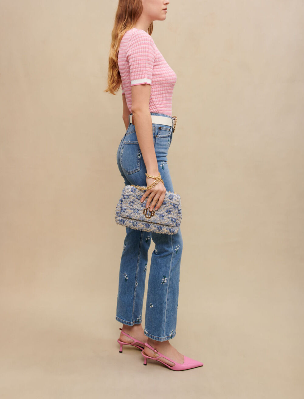 Jeans with floral embroidery Blue For Women | Maje