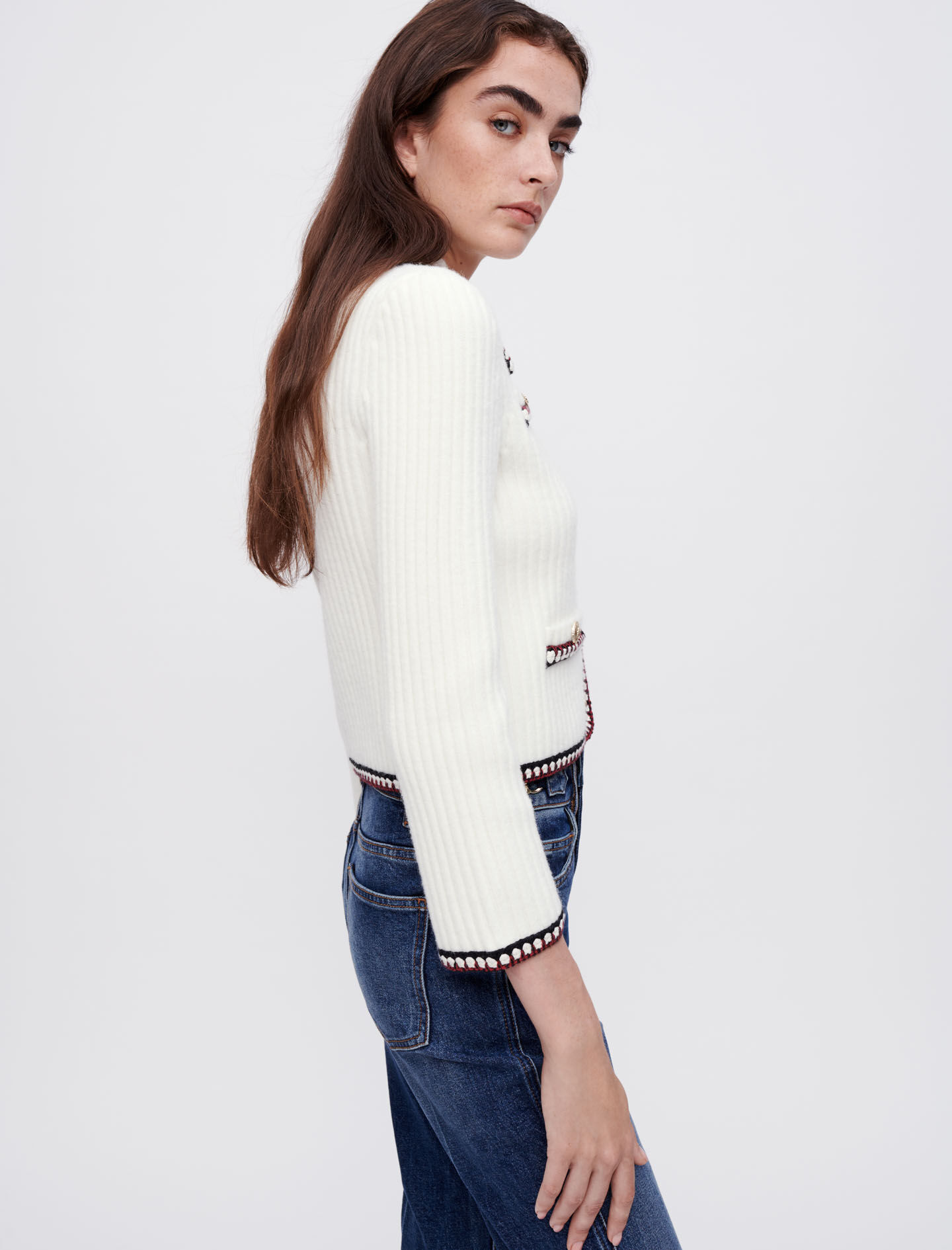 Contrasting ribbed cropped cardigan Contrasting ribbed cropped cardigan