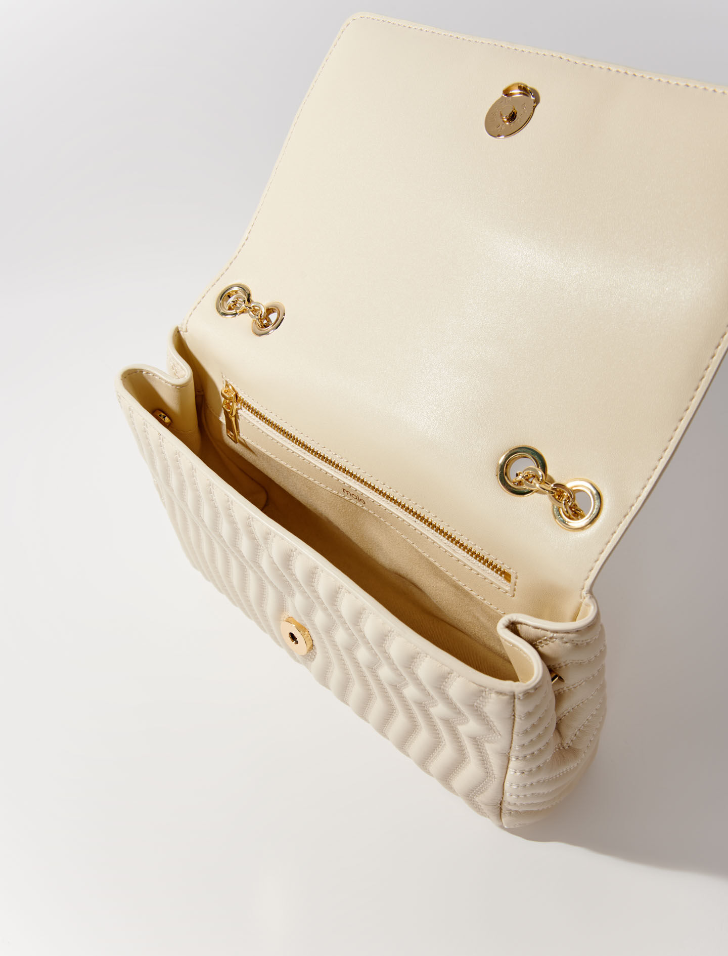 Leather bag with chain strap Ecru For Women | Maje