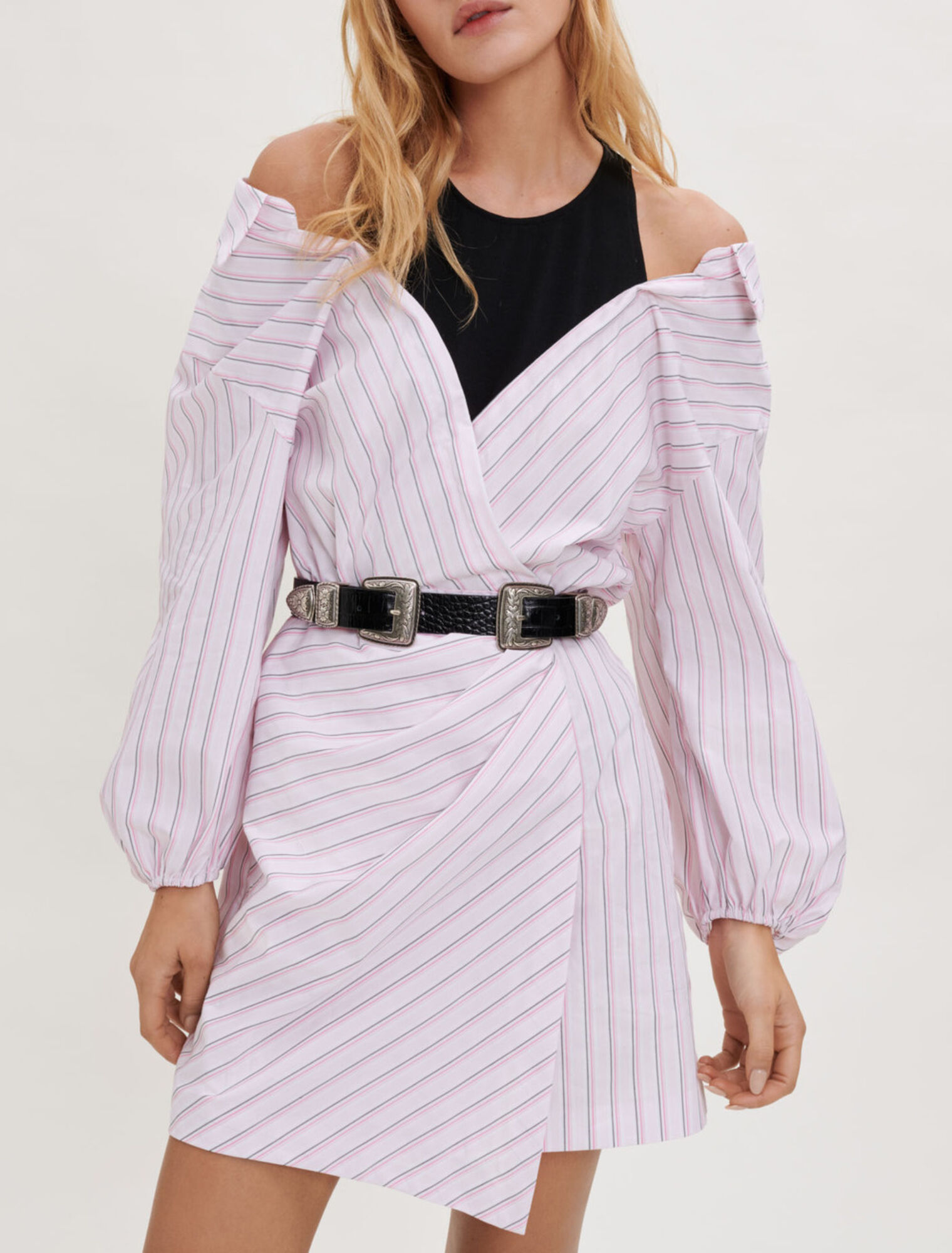 Striped trompe l'oeil dress