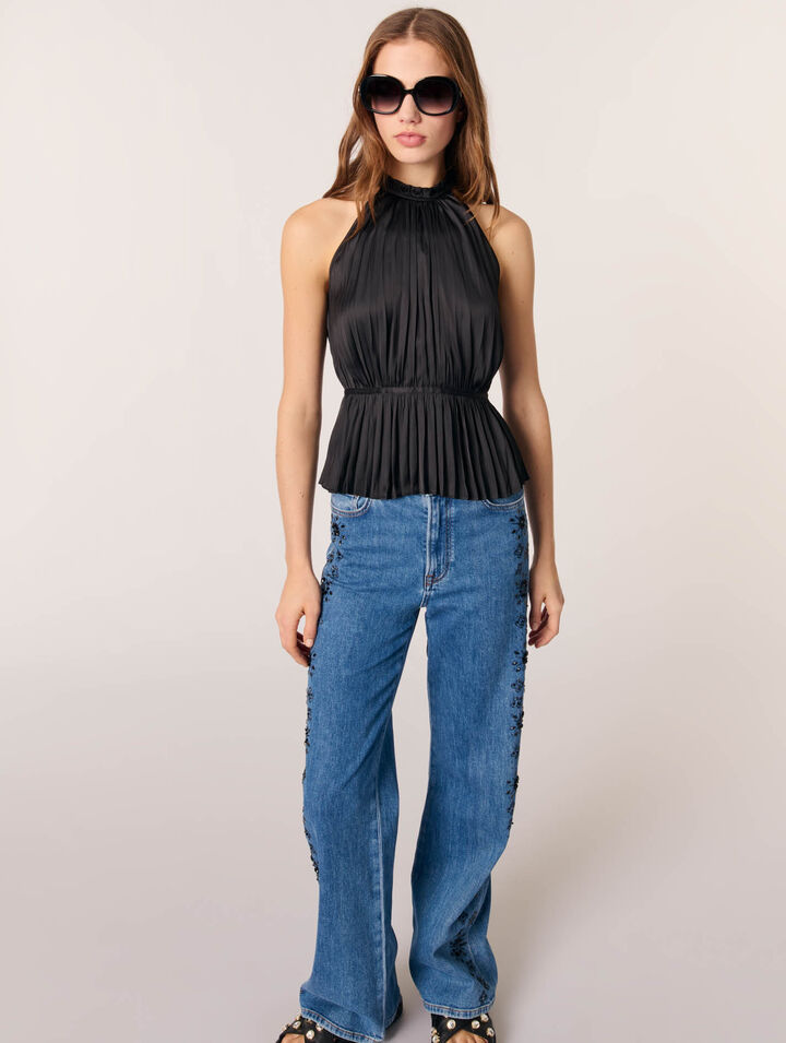 Pleated satin halter top