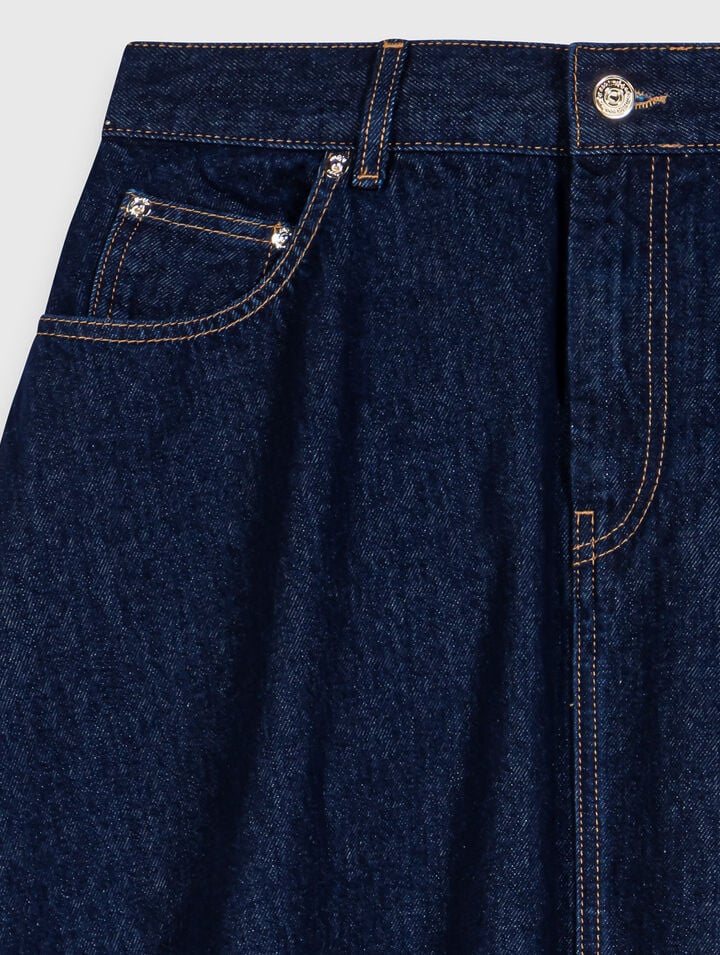 Mid-length flared denim skirt