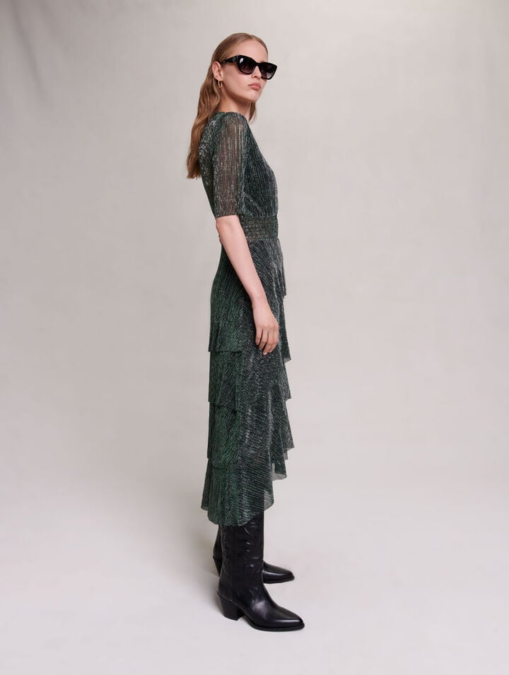 Stretch lurex fabric dress with ruffles