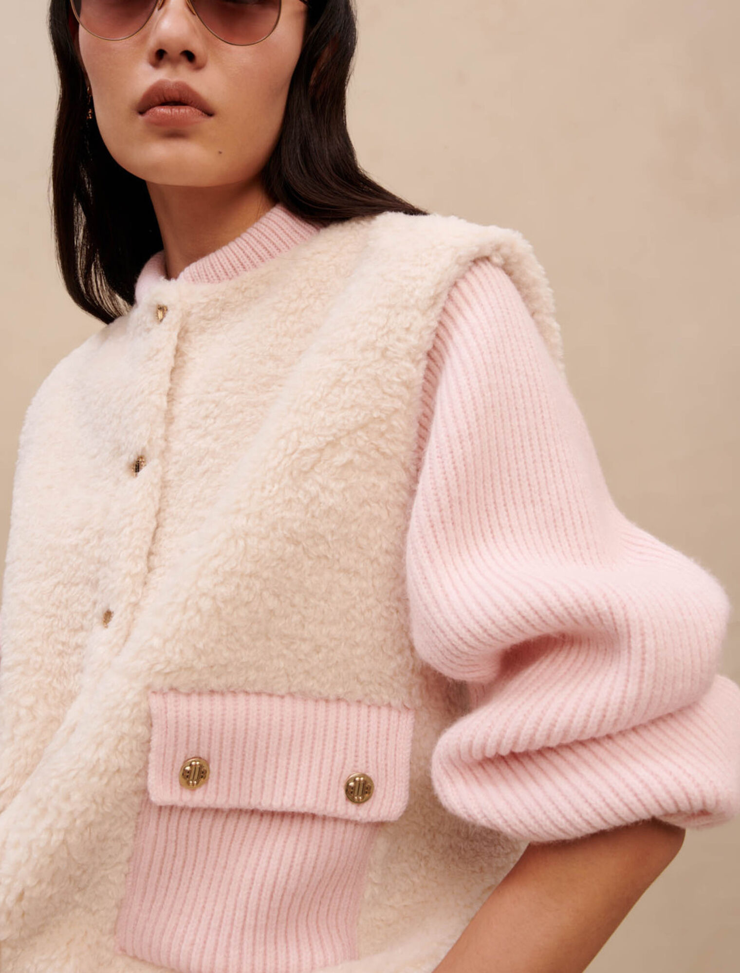 Pink material mix jacket