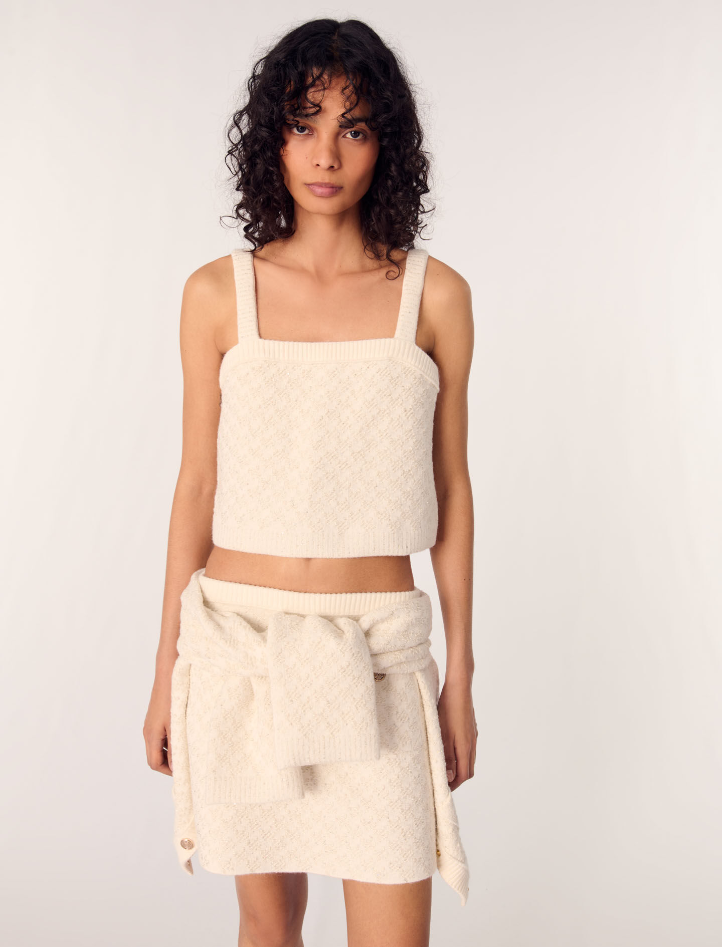 Tweed-effect knit crop top White For Women | Maje