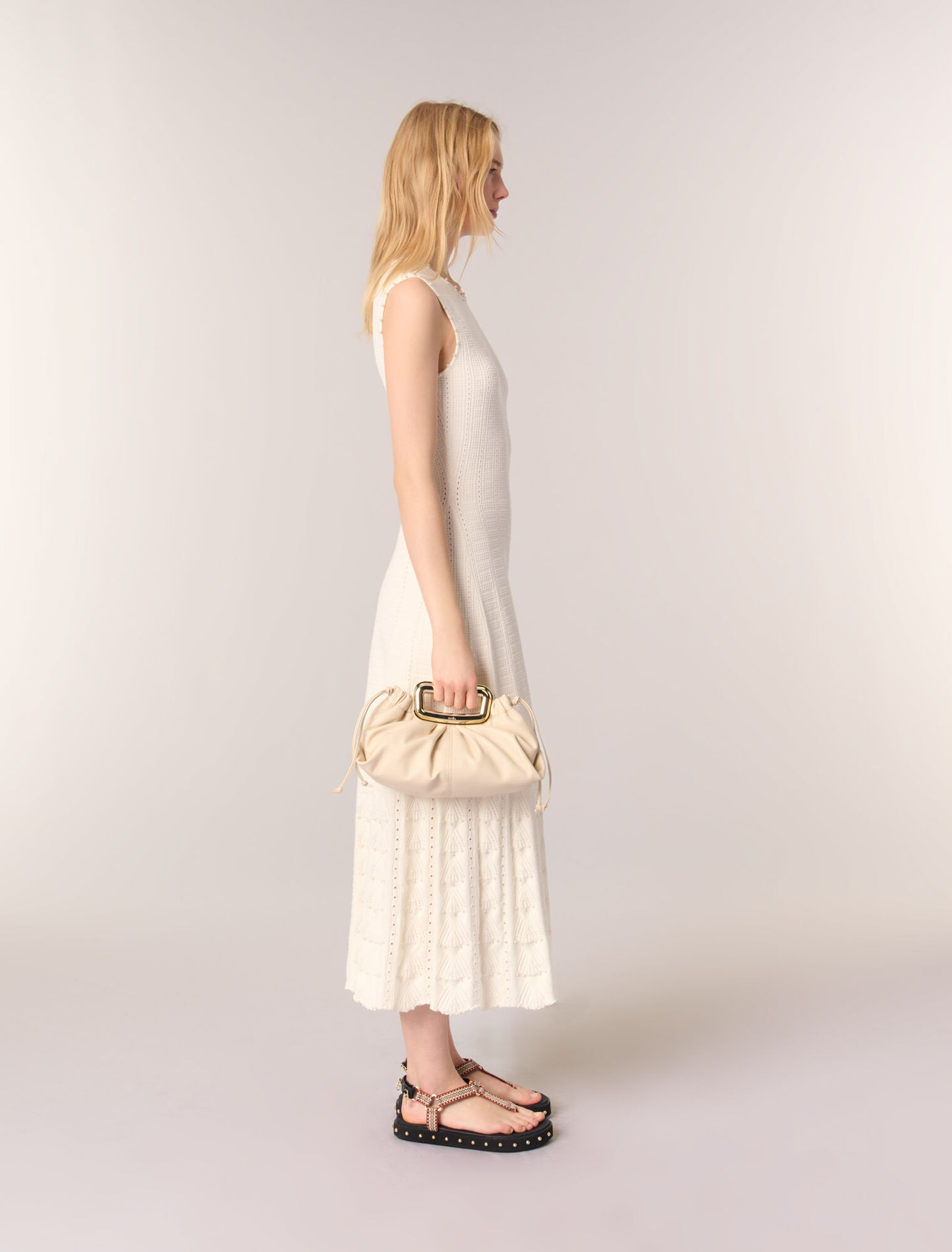 Beaded pointelle knit maxi dress 