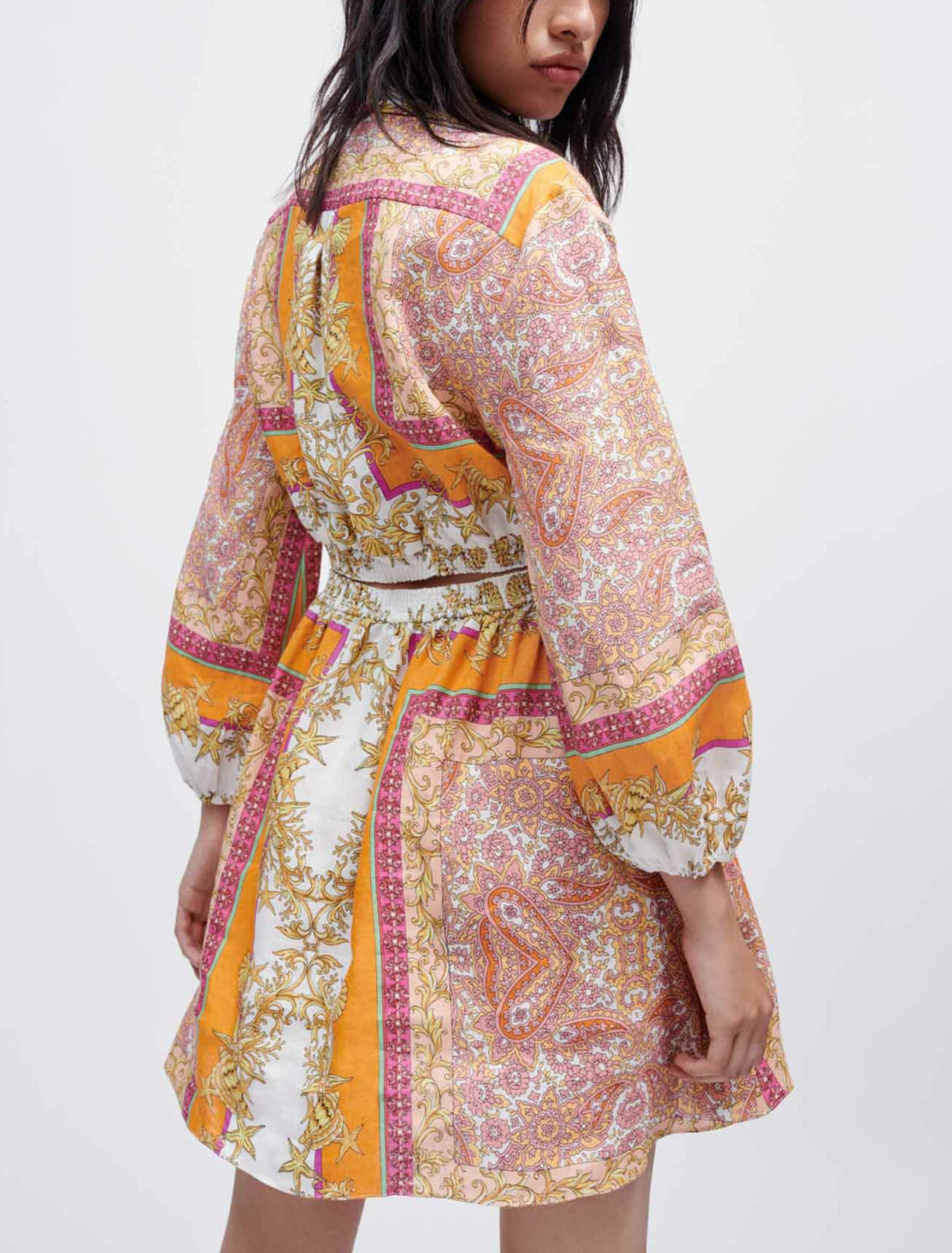 Linen shirt dress with scarf print