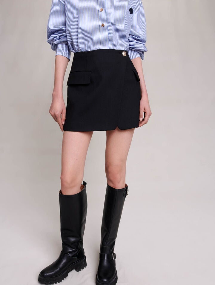 Asymmetric wrap skirt